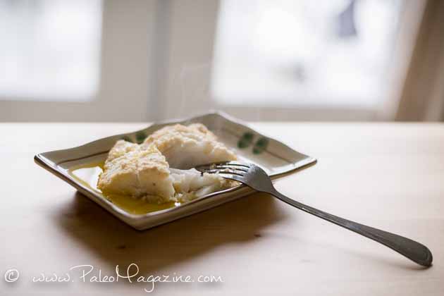 Paleo AIP Breaded Baked Cod Recipe autoimmune-friendly with garlic ghee sauce