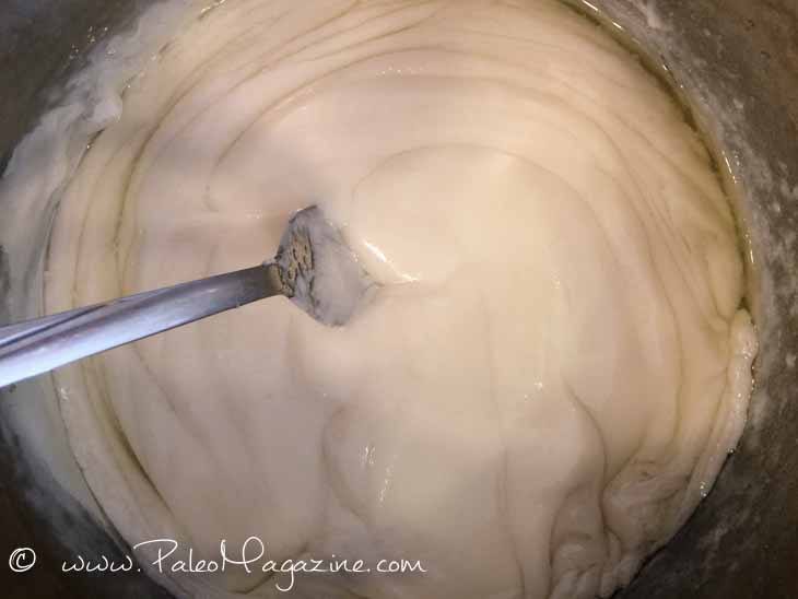 Add in the vanilla extract and stevia, and mix well (you might need a whisk).
