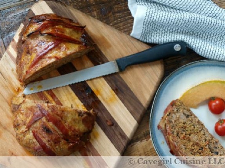 Bacon wrapped spicy keto meatloaf