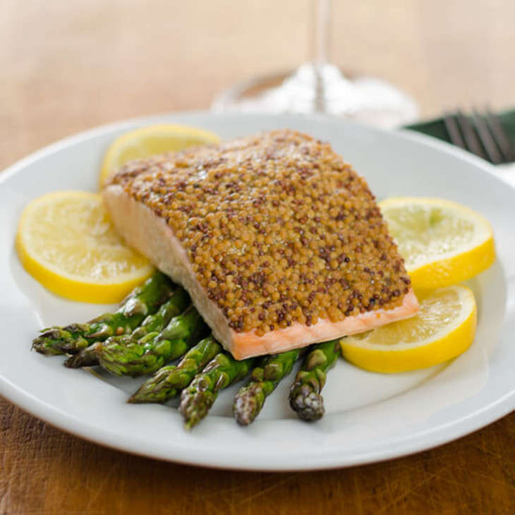 Mustard Baked Salmon with Roasted Asparagus Recipe
