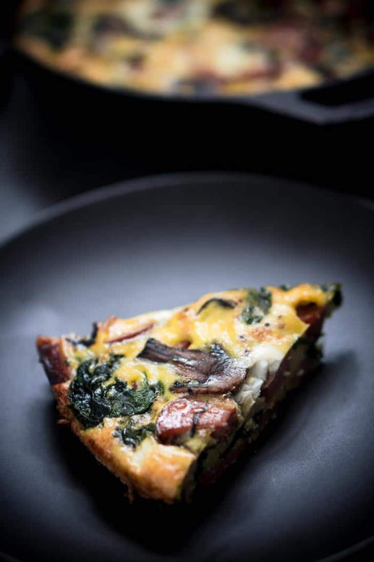 Smoked Sausage Frittata Recipe with Spinach & Mushrooms