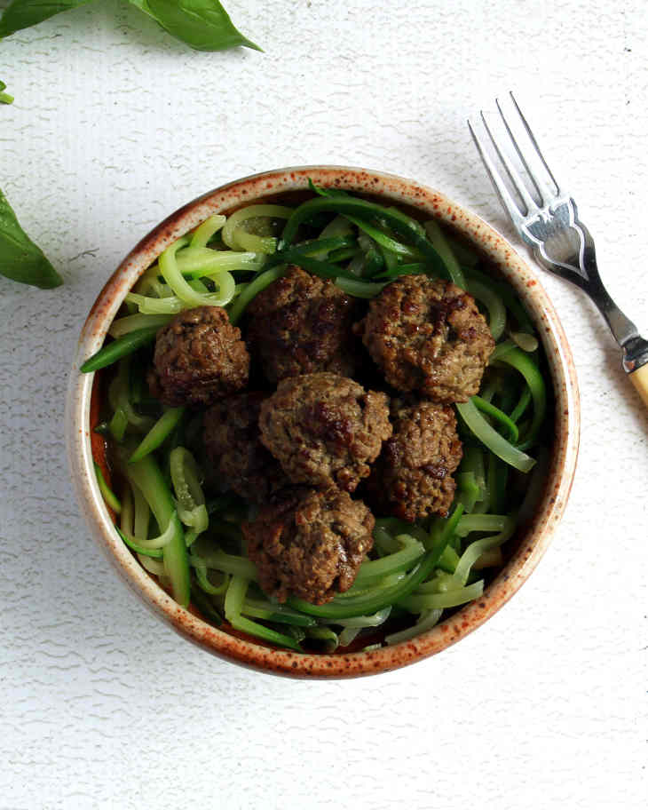 Keto Crockpot Spaghetti and Pesto Meatballs Recipe #keto https://ketosummit.com/keto-crockpot-spaghetti-meatballs-recipe