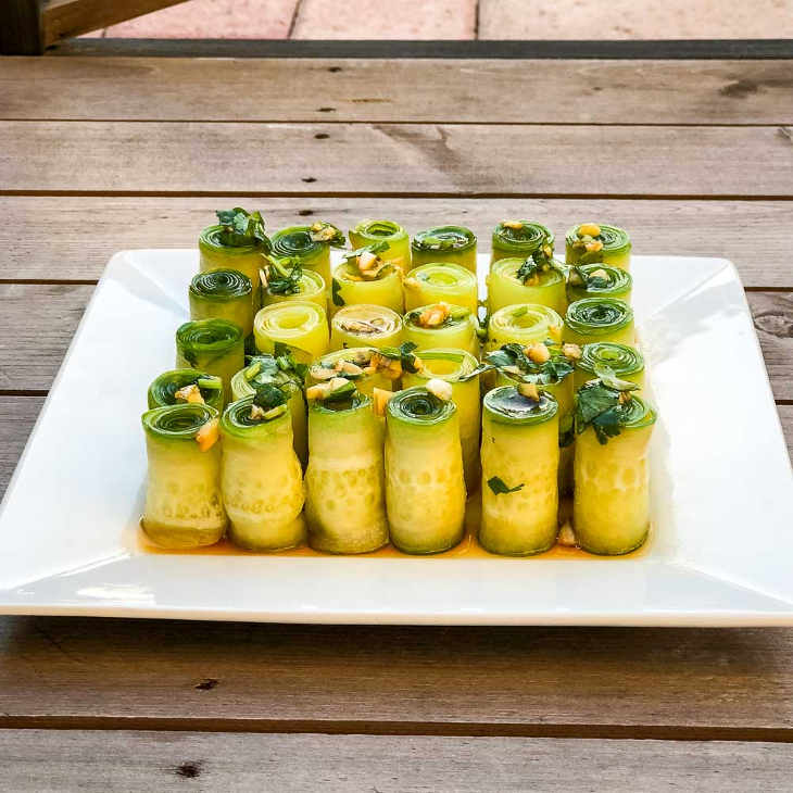 Keto Asian Rolled Cucumber Salad Recipe #keto https://ketosummit.com/keto-asian-rolled-cucumber-salad-recipe